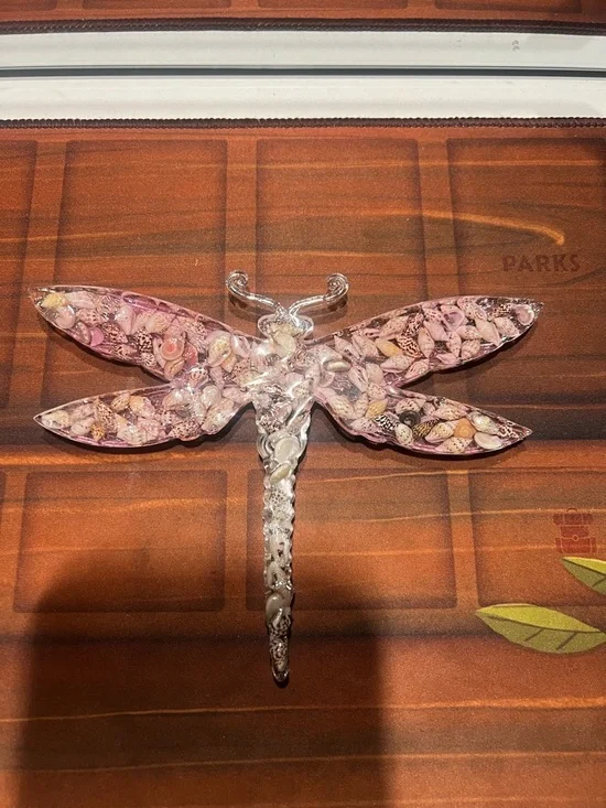 Handmade Resin Dragonfly Figurine in Pink and Cream - Picture 2 of 4